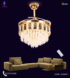 Qulik 48" Crystal Chandelier Retractable Invisible Blade Silent 3 Color Change LED Remote Ceiling Fan (Golden) | Q-K6251