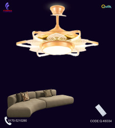Qulik 48" Modern Chandelier Retractable Invisible Blade Silent 3 Color Change LED Remote Ceiling Fan (Golden) | Q-K6334