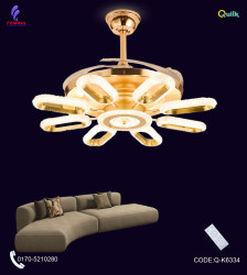Qulik 48" Modern Chandelier Retractable Invisible Blade Silent 3 Color Change LED Remote Ceiling Fan (Golden) | Q-K6303