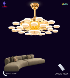Qulik 48" Modern Chandelier Retractable Invisible Blade Silent 3 Color Change LED Remote Ceiling Fan (Golden) | Q-K6291