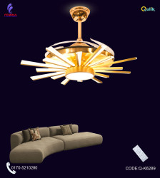 Qulik 48" Modern Chandelier Retractable Invisible Blade Silent 3 Color Change LED Remote Ceiling Fan (Golden) | Q-K6289