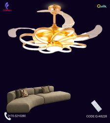 Qulik 48" Modern Chandelier Retractable Invisible Blade Silent 3 Color Change LED Remote Ceiling Fan (Golden) | Q-K6228