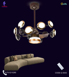 Qulik 48" Modern Chandelier Retractable Invisible Blade Silent 3 Color Change LED Remote Ceiling Fan (Black) Q-5043