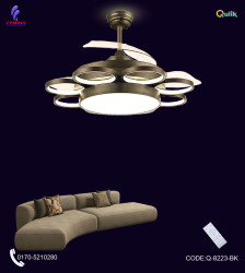 Qulik 48 Inch Modern Chandelier Retractable Invisible Blade Silent 3 Color Change LED Remote Ceiling Fan (Golden) Q-8223-BK