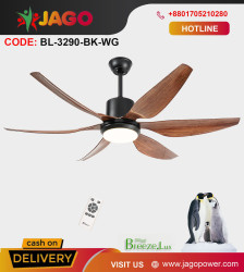 Breezelux 64" Modern Decorative Silent ABS Blade Underlight With Remote Ceiling Fan (Wood Grain)  BL-3290-BK-WG