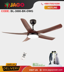 Breezelux 54" Modern Decorative Silent ABS Blade Underlight with Remote Ceiling Fan (Dark Wood) BL-3000-BK
