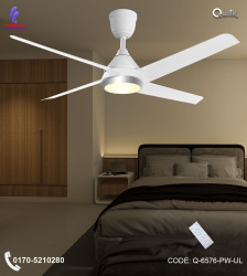 Qulik Alpha Edge 4B 53"- Decorative Energy Saving BLDC Remote Control Underlight Ceiling Fan (Parle White) | Q-6576-PW-UL