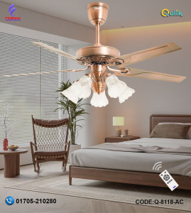 Qulik Luxoria UL 52" -Glass Flower Lampshade Copper Motor Remote Control Under-light Ceiling Fan Q-8118-AC