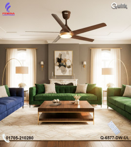 Qulik Alpha Edge 5B 53"- Decorative Energy Saving BLDC Remote Control Ceiling Fan (Dark Wood) | Q-6577-DW-UL