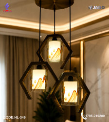 Wood & Glass 3 Point Hanging Light | Modern E27 Pendant Light | Femina Lightings Bangladesh|HL-349